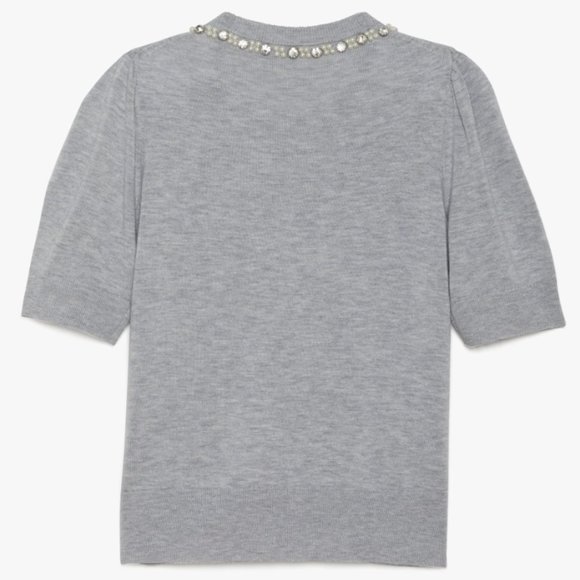 Kate Spade pearl crystal collar sweater grey heather size small nwot - Picture 9 of 9